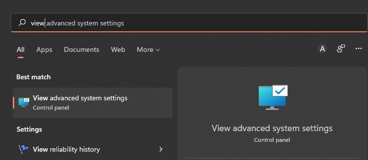 view advanced settings search