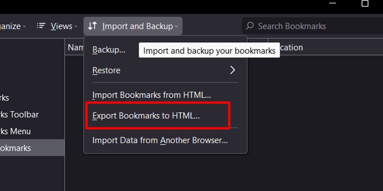 export bookmarks to html