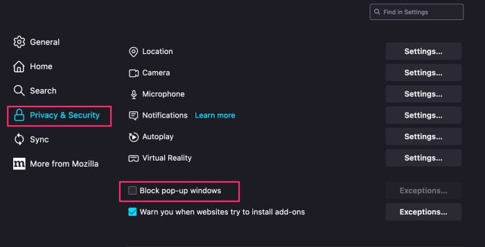 Block pop-up windows