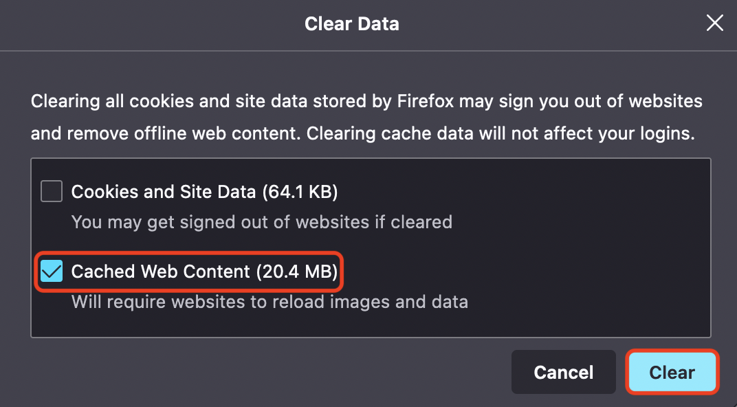 clear cache firefox