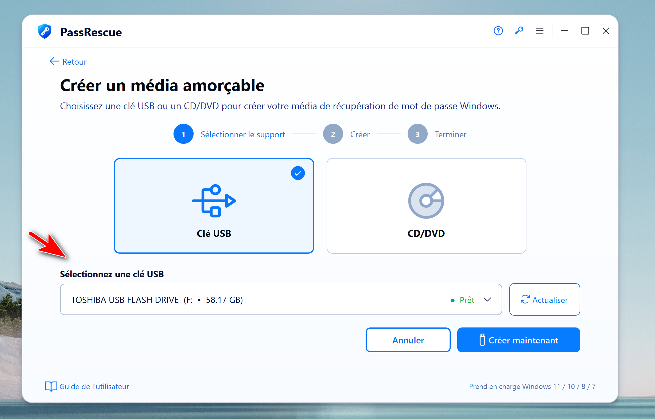 Rendre le disque de réinitialisation de mot de passe